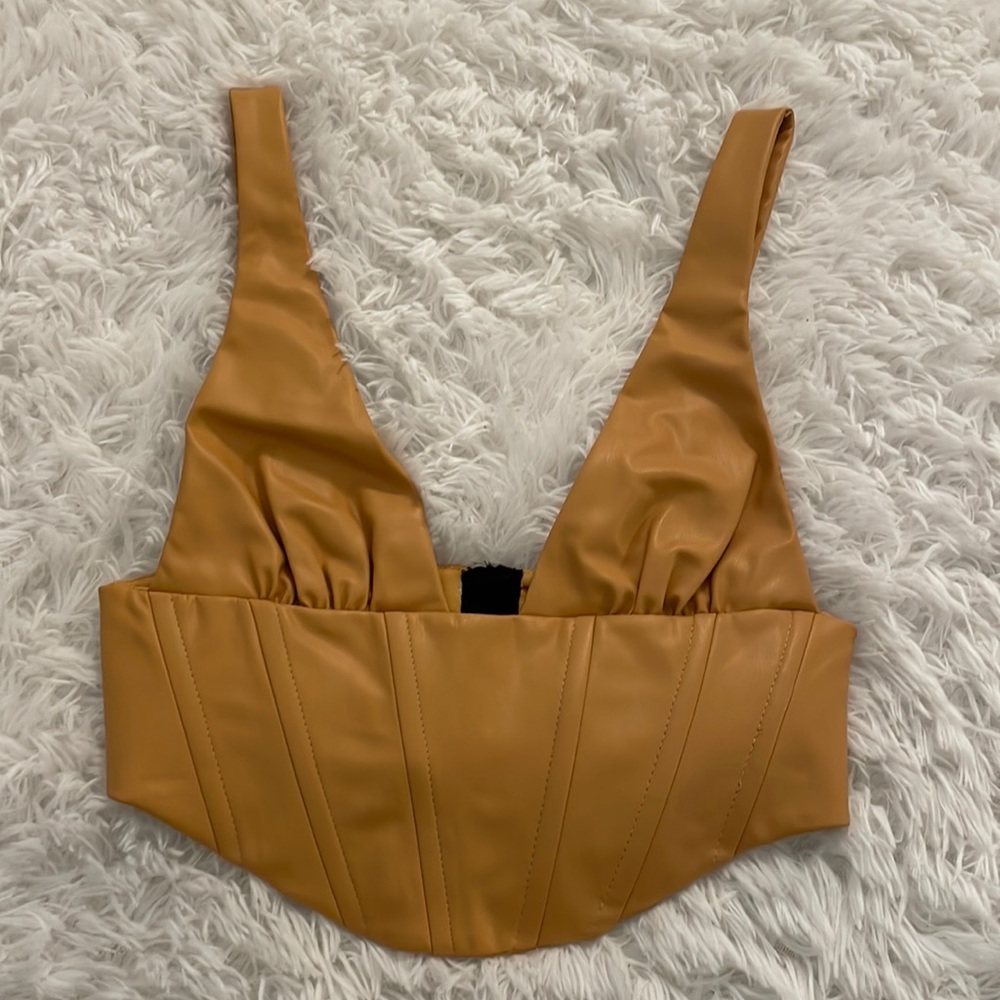 Zara corset PU leather crop top